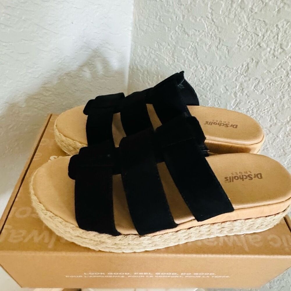 Dr. Scholl's Electric Platform Wedge‎ Sandal, Cushioned, Black/Tan, Size 9, NWT - Picture 13 of 16